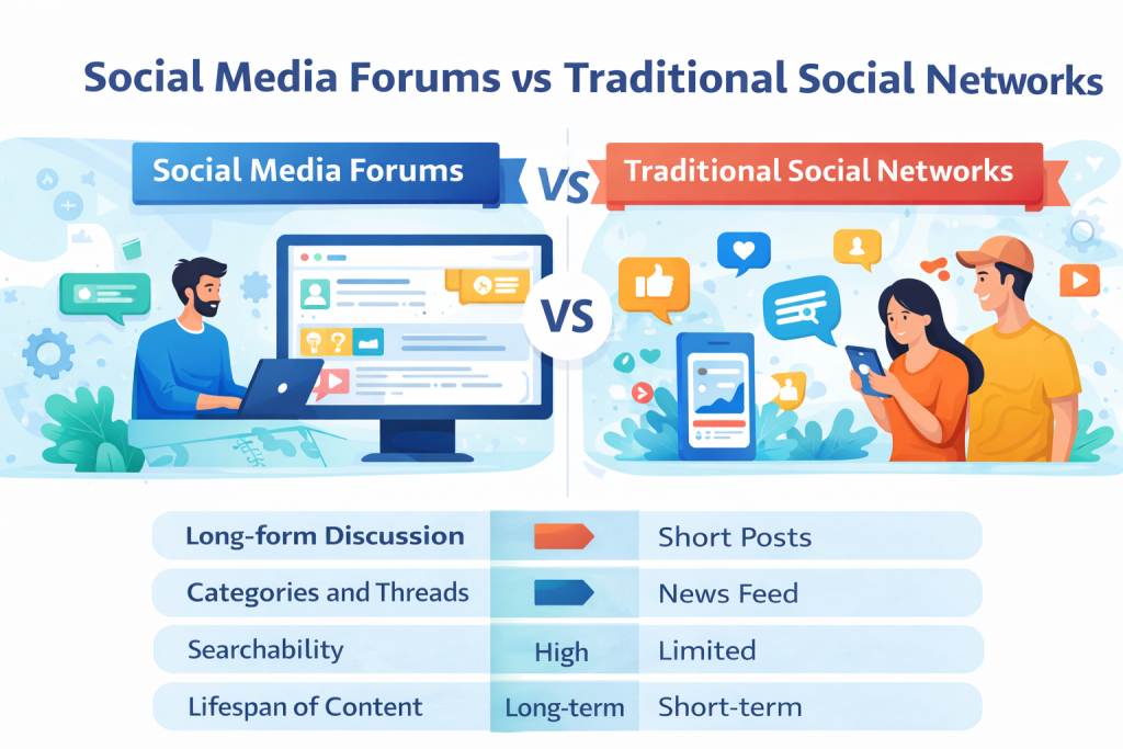 Social media forums vs traditional networks